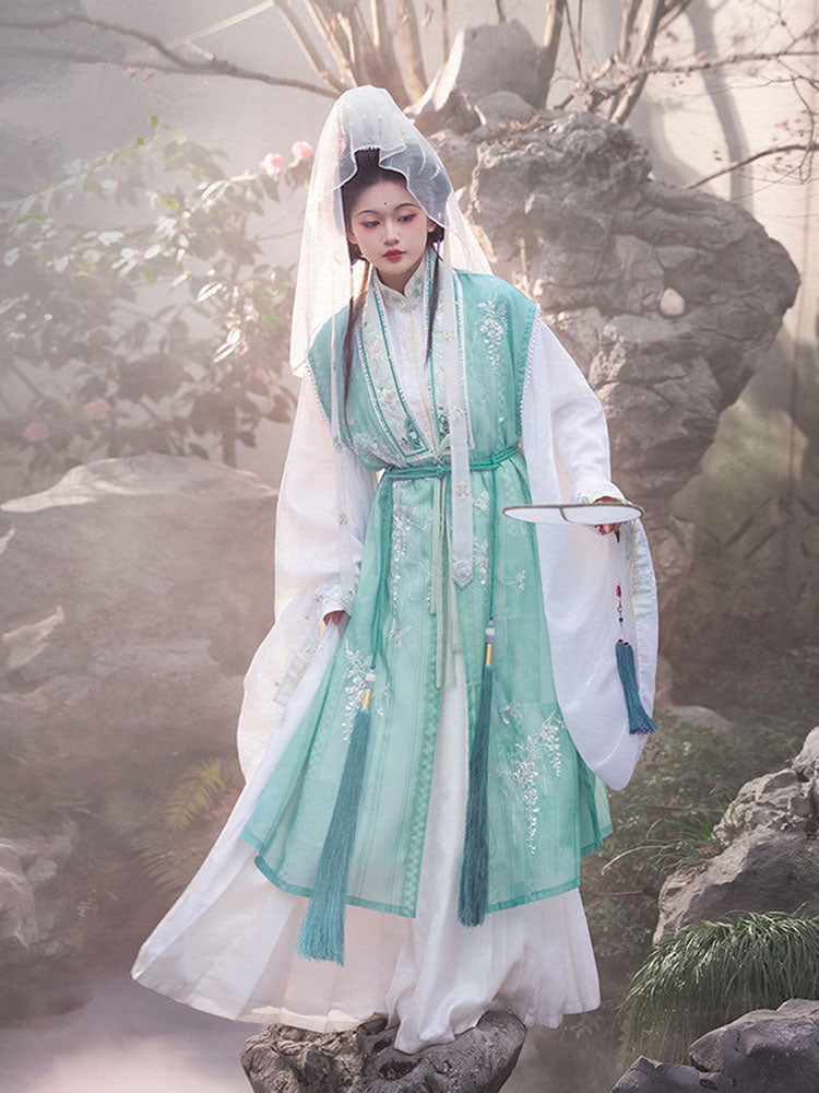Whispers of a Misty Paradise - Traditional Stand Collar Embroidered Hanfu Dress Set-Lovesyouforever