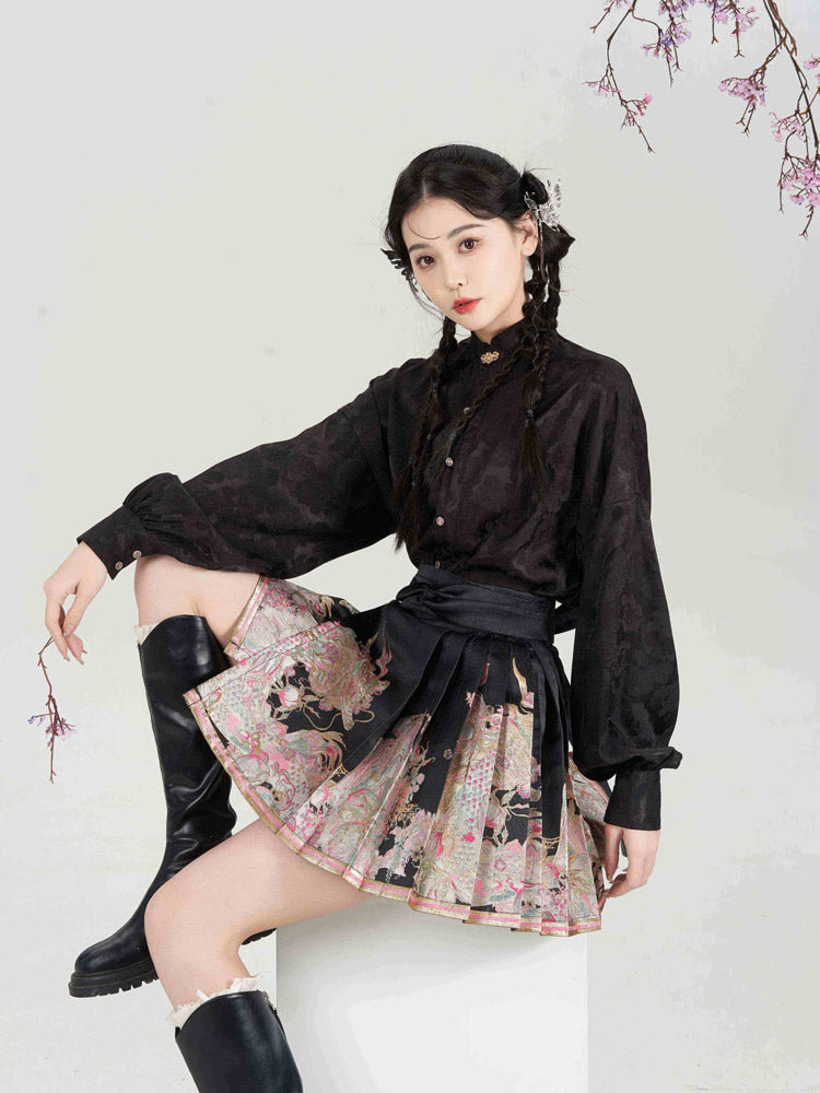 Loong Bestows Auspiciousness – Chic Chinese Style Mini Mamian Skirt Neo-Hanfu Skirt Set-Lovesyouforever