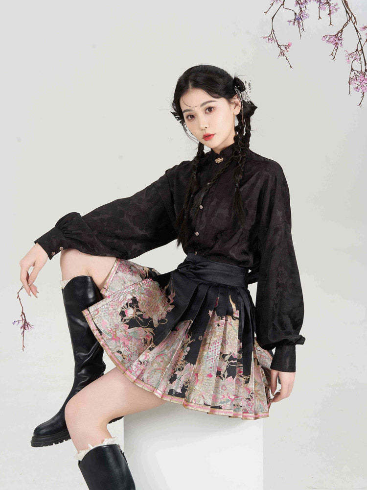 Loong Bestows Auspiciousness – Chic Chinese Style Mini Mamian Skirt Neo-Hanfu Skirt Set-Lovesyouforever