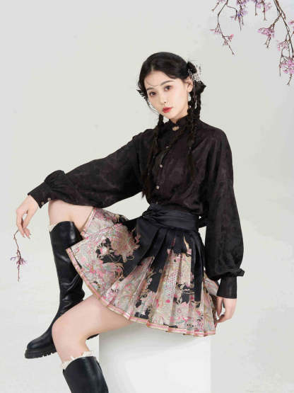 Loong Bestows Auspiciousness – Chic Chinese Style Mini Mamian Skirt Neo-Hanfu Skirt Set-Lovesyouforever