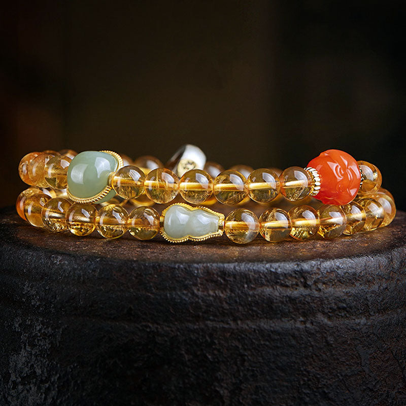Double Circle Natural Clear Citrine Bracelet with Hetian Jade Multiple Gemstones-Lovesyouforever