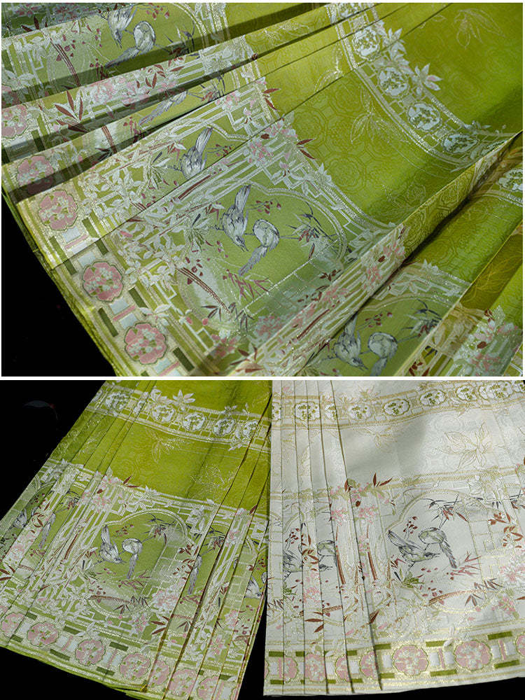 Inspired by Chinese Garden Window Scenes: Eight-Directional Cloud Pattern Woven Gold Mamianqun Skirt-Lovesyouforever