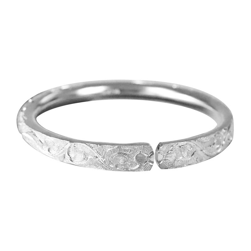 Hand Carved Chinese Style Vintage Vine Pattern Pure Solid Silver Bangle Bracelet-Lovesyouforever
