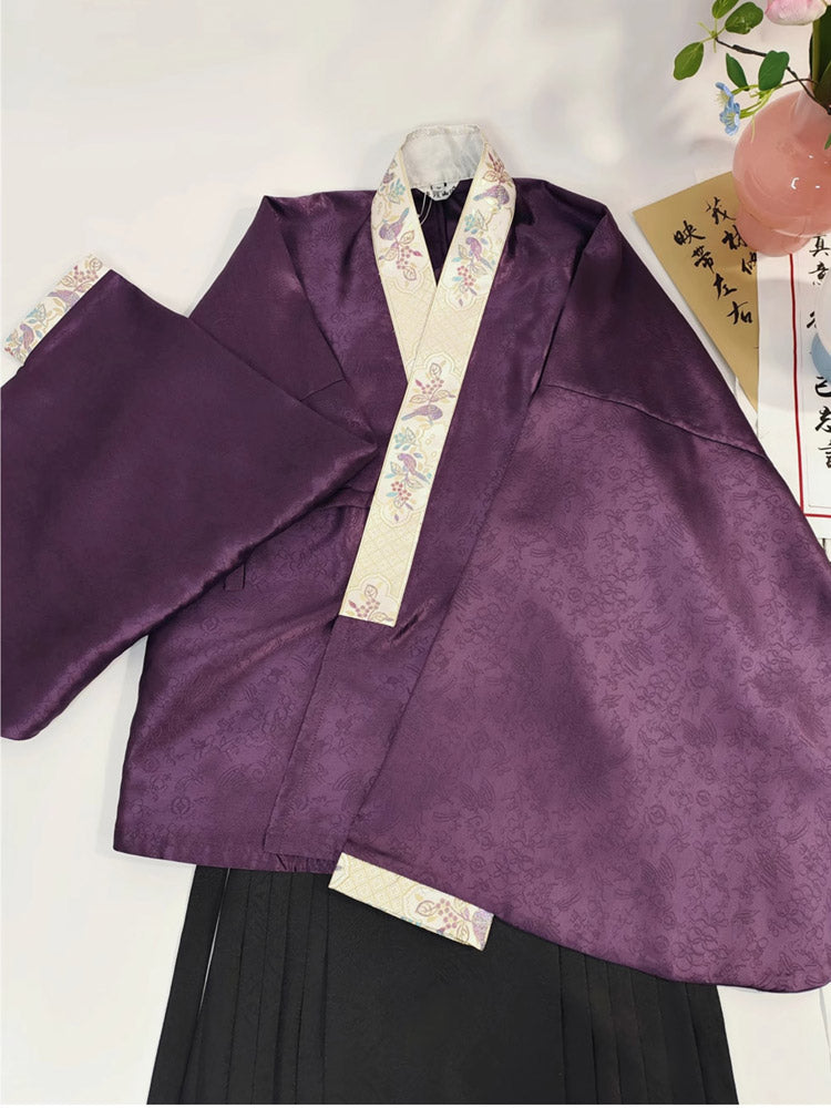 Chinese Style Purple Pipa Sleeve Jacquard Dark Embroidery Ming Dynasty Cross-collar Top Blouse-Lovesyouforever