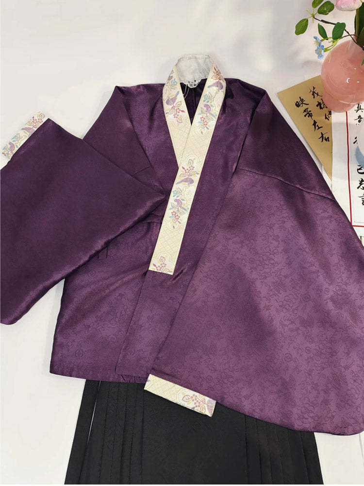 Chinese Style Purple Pipa Sleeve Jacquard Dark Embroidery Ming Dynasty Cross-collar Top Blouse-Lovesyouforever