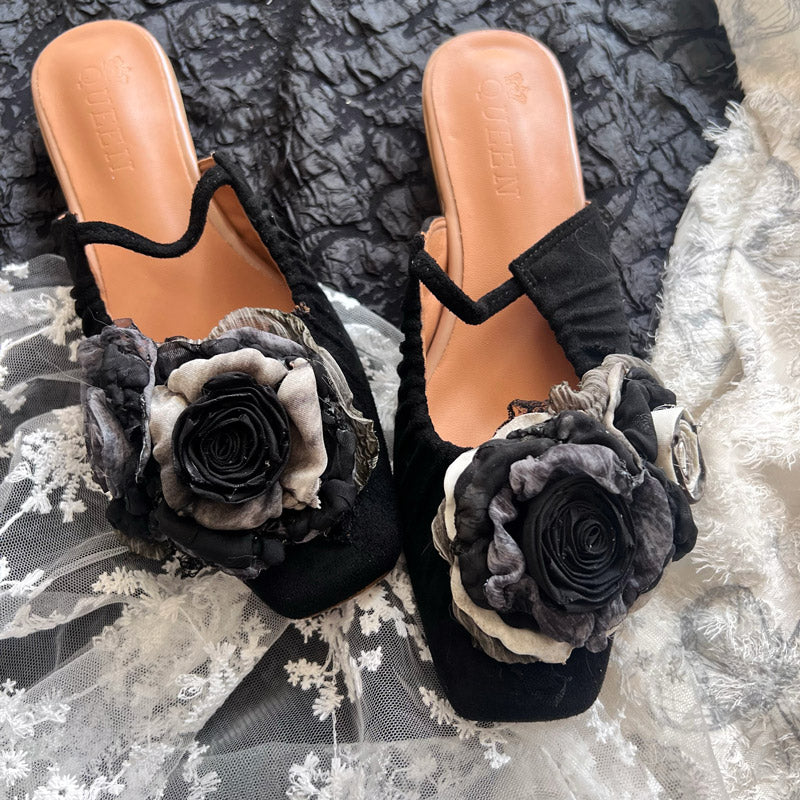 Handmade Vintage Chinese Style Cloth Art Elegant Wabi-Sabi Dried Rose Flower Flat Shoes-Lovesyouforever