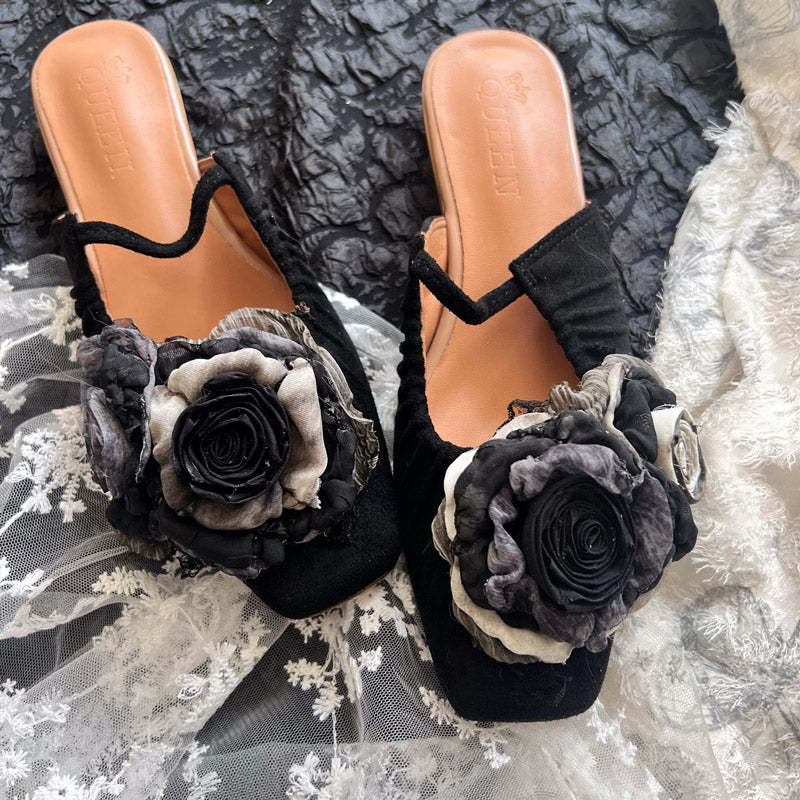 Handmade Vintage Chinese Style Cloth Art Elegant Wabi-Sabi Dried Rose Flower Flat Shoes-Lovesyouforever