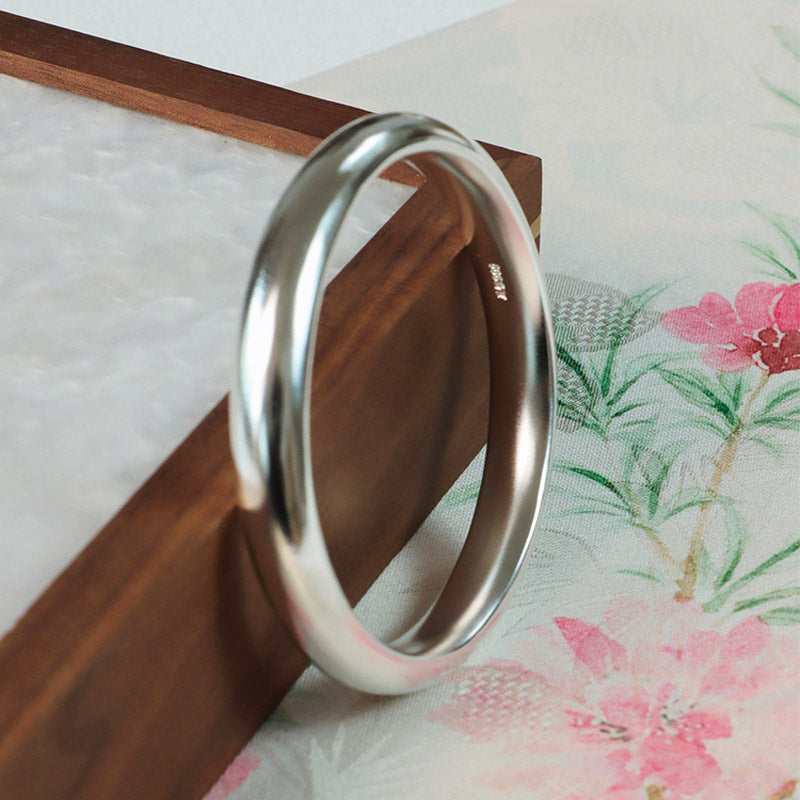 Hand-Carved Classic 999 Fine Silver High Polished Glossy Solid Bangle Bracelet Custome Size-Lovesyouforever
