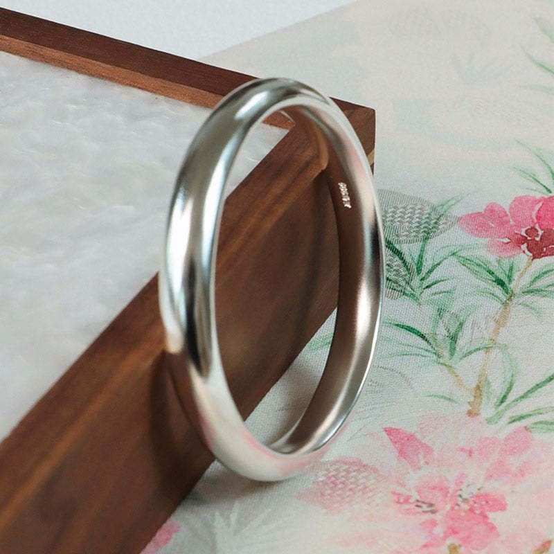 Hand-Carved Classic 999 Fine Silver High Polished Glossy Solid Bangle Bracelet Custome Size-Lovesyouforever