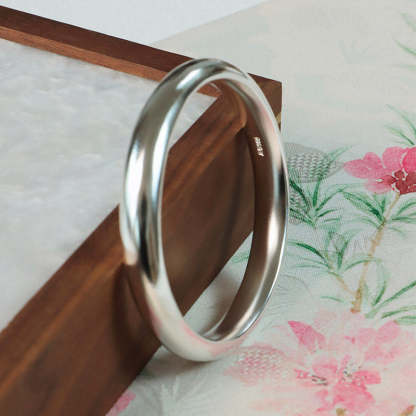 Hand-Carved Classic 999 Fine Silver High Polished Glossy Solid Bangle Bracelet Custome Size-Lovesyouforever
