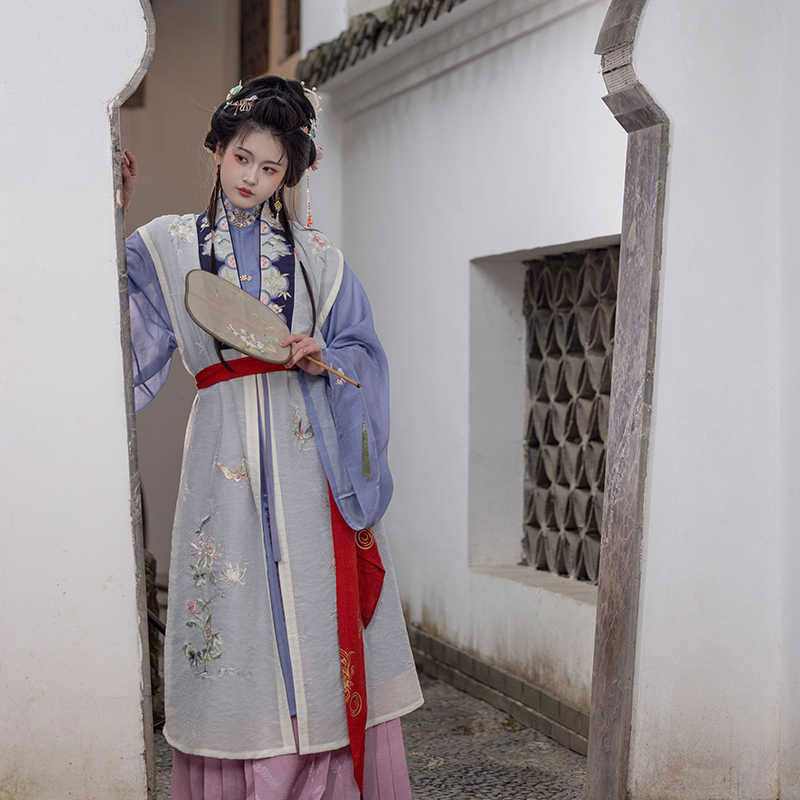 Four Seasons of Elegance - Traditional Embroidered Stand Collar Hanfu Mamianqun Skirt Set-Lovesyouforever