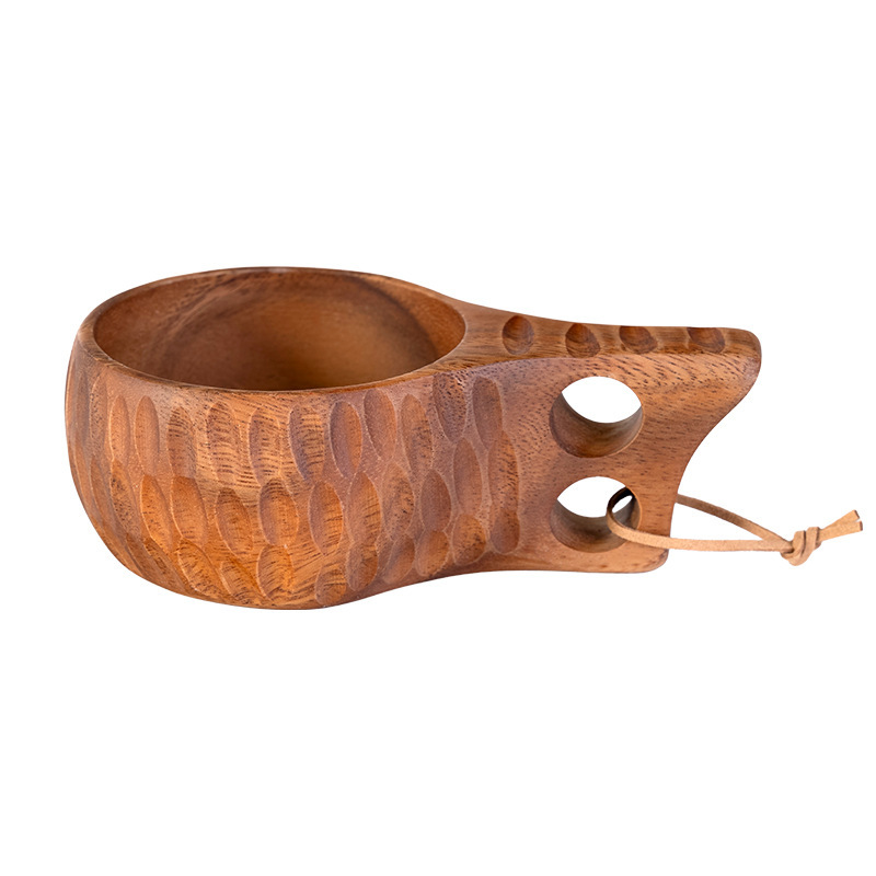DIY walnut wood milk cup, acacia wood salad cup, solid wood creative mug with handle, coffee cup-Lovesyouforever