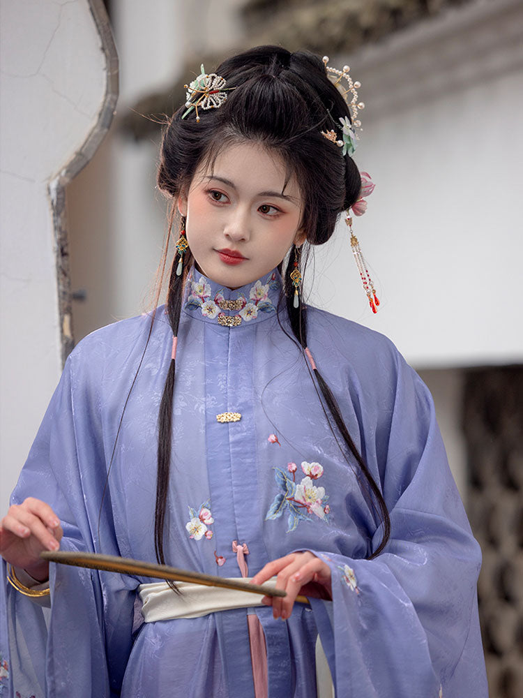 Four Seasons of Elegance - Traditional Embroidered Stand Collar Hanfu Mamianqun Skirt Set-Lovesyouforever