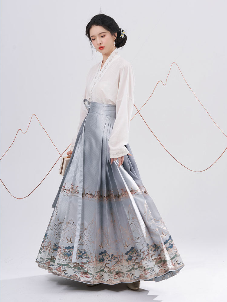 Traditional Chinese Auspicious Patterns - Deer and Kunlun Wonderland Hanfu Mamianqun Skirt-Lovesyouforever