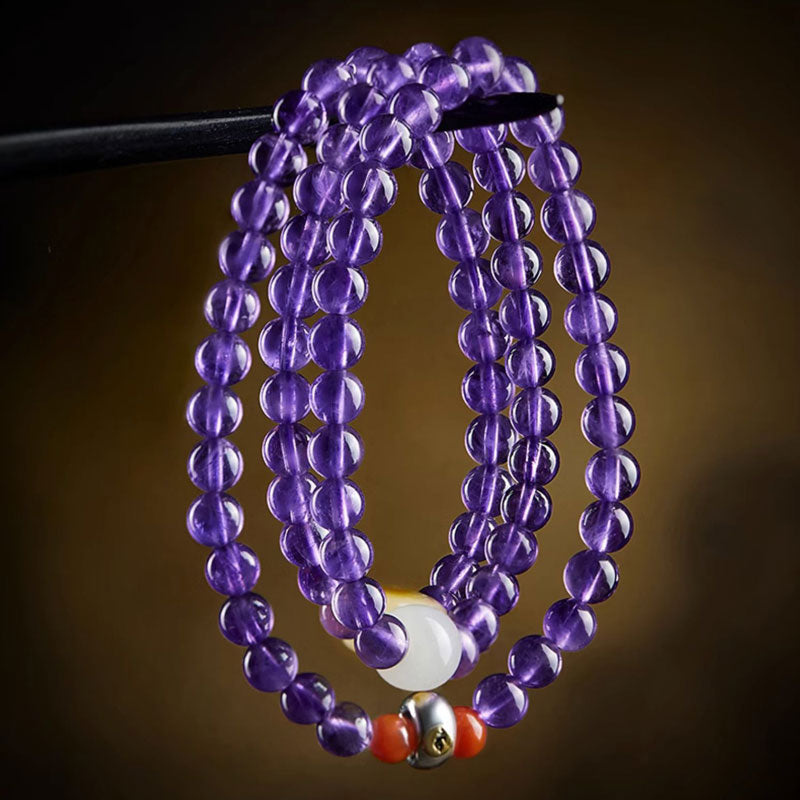 Multi-circle Natural Clear Purple Amethyst Raw Crystal Bracelet with Multiple Gemstones-Lovesyouforever