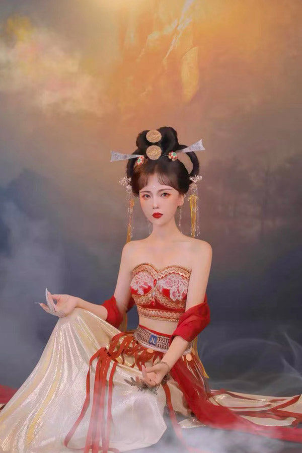 Red Dunhuang Feitian Style Embroidery Hanfu Costume Set-Lovesyouforever