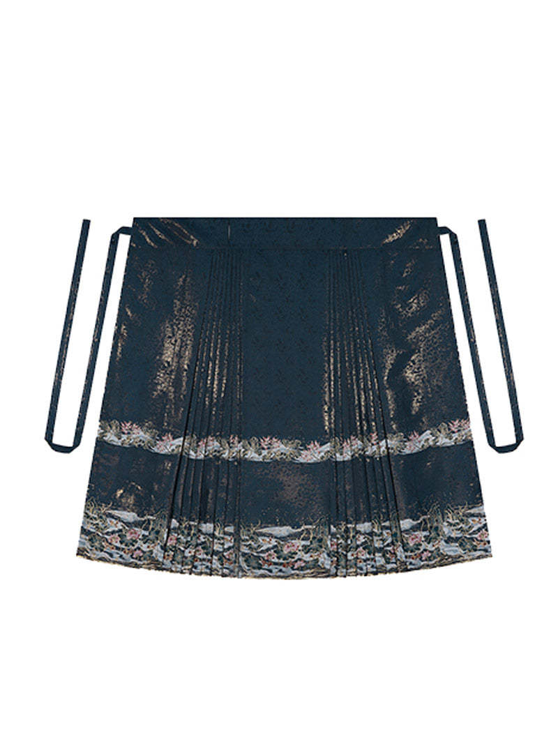 Blossoming Lotus Flower in the Golden Moonlight Night - Mamianqun Hanfu Skirt-Lovesyouforever