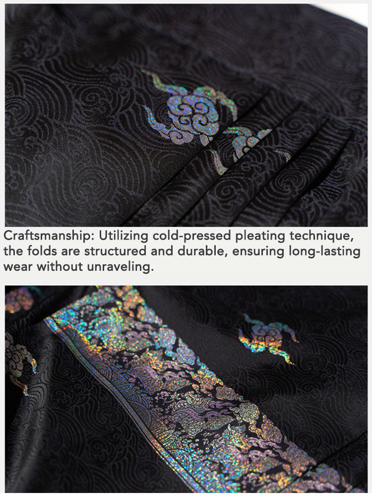 Ocean Wave Pattern Woven Gold Traditional Chinese Retro Pattern Mamianqun Skirt-Lovesyouforever