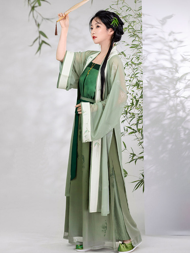 Veiled in Mist and Rain - Song Dynasty-Inspired Fresh Green Modern Hanfu Outfit-Lovesyouforever
