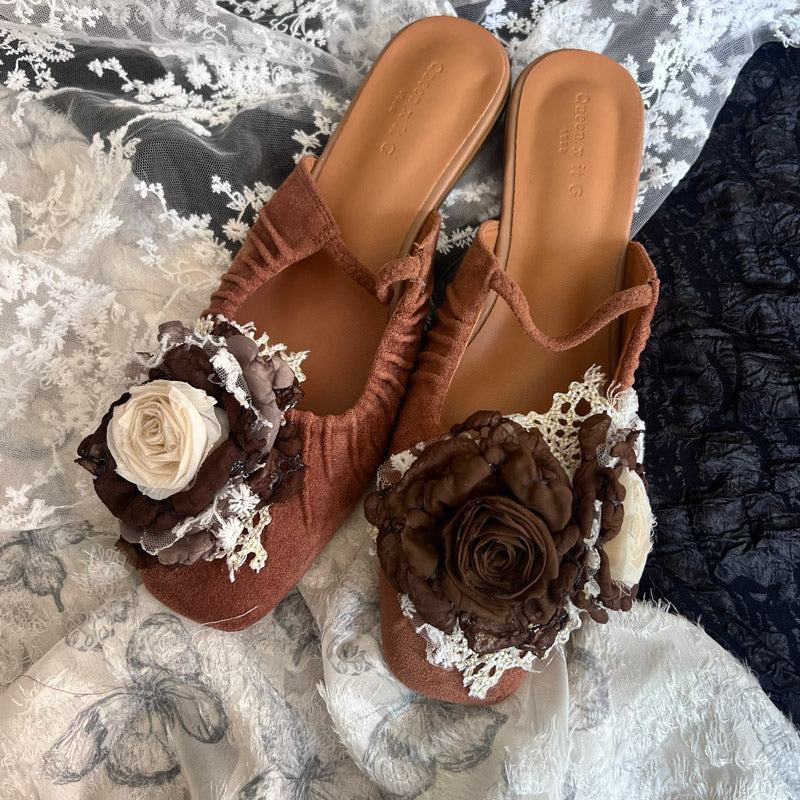 Handmade Vintage Chinese Style Cloth Art Elegant Wabi-Sabi Dried Rose Flower Flat Shoes-Lovesyouforever