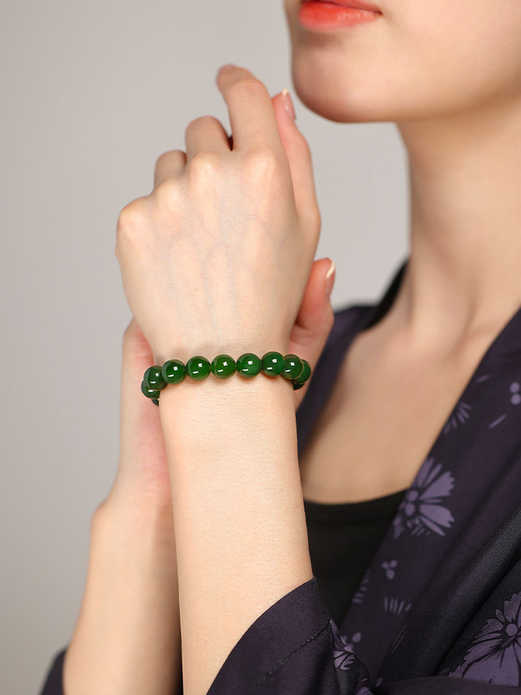 Chinese Classic Minimalist Design Xinjiang Hetian Jade Green Jade Beaded Bracelet-Lovesyouforever