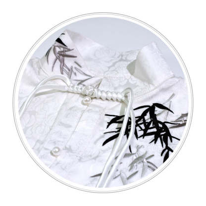 Morden Chinese Embroidered Bamboo Leaf Jacquard Satin Fabric Hanfu Shirt Blouse, paired with Mamianqun Skirt-Lovesyouforever