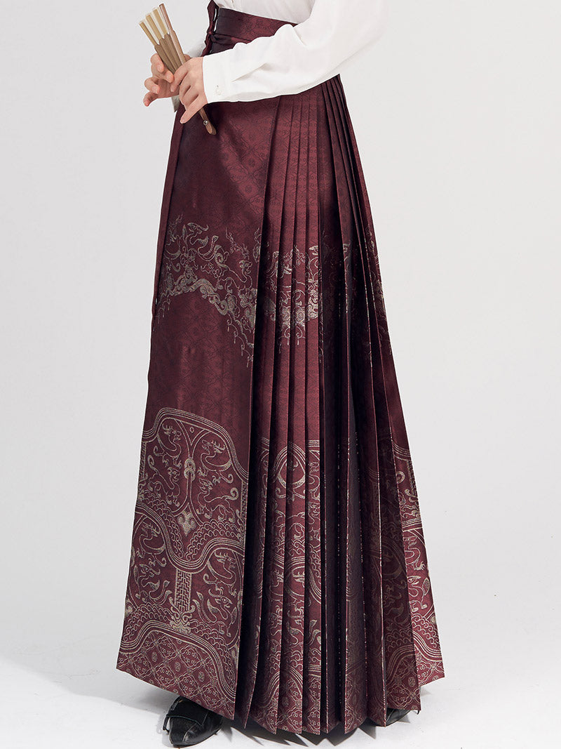 Vintage Chinese Traditional Auspicious Flower Pattern Yarn-dyed Jacquard Cloth Mamianqun Morden Hanfu Skirt-Lovesyouforever