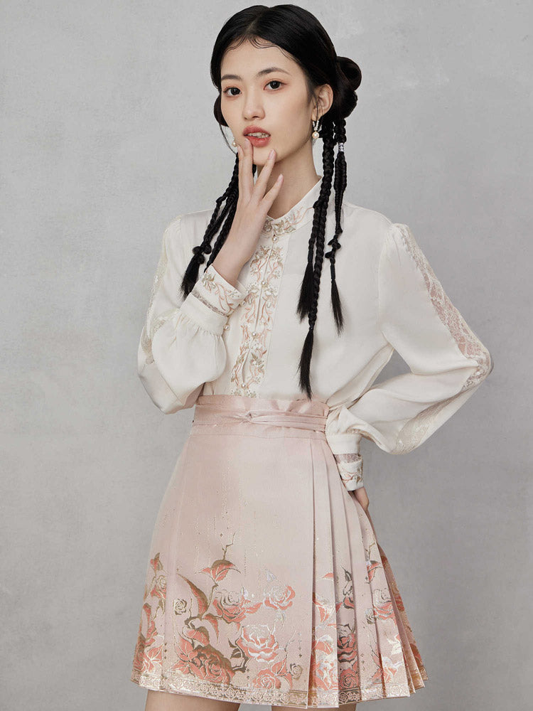 Gilded Roses – Mini Brocade Neo-Chinese Short Mamianqun Skirt-Lovesyouforever