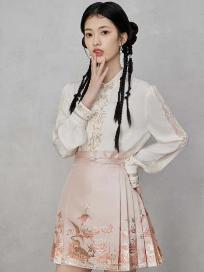Gilded Roses – Mini Brocade Neo-Chinese Short Mamianqun Skirt-Lovesyouforever