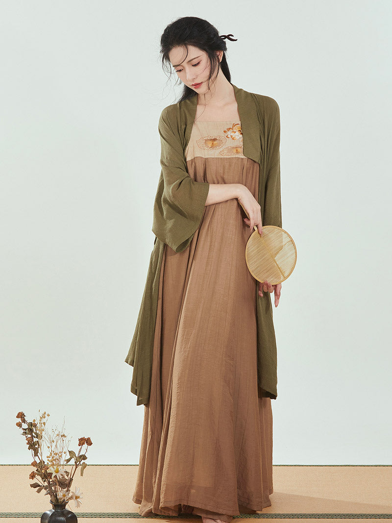 Tang-style Morden Hanfu Chinese Style Lotus Embroidery Droopy Suspender Skirt Set-Lovesyouforever