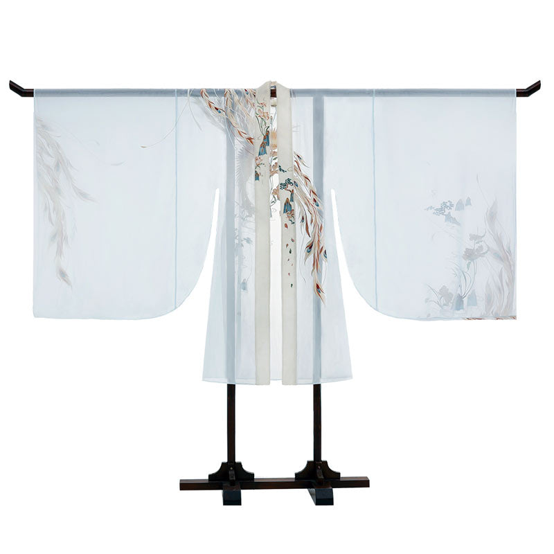 BlueDail Pure Hand Embroidery「Beautiful appearance and pure heart」White Phoenix Embroidered Tang Style Daily Wear Hanfu Clothing-Lovesyouforever
