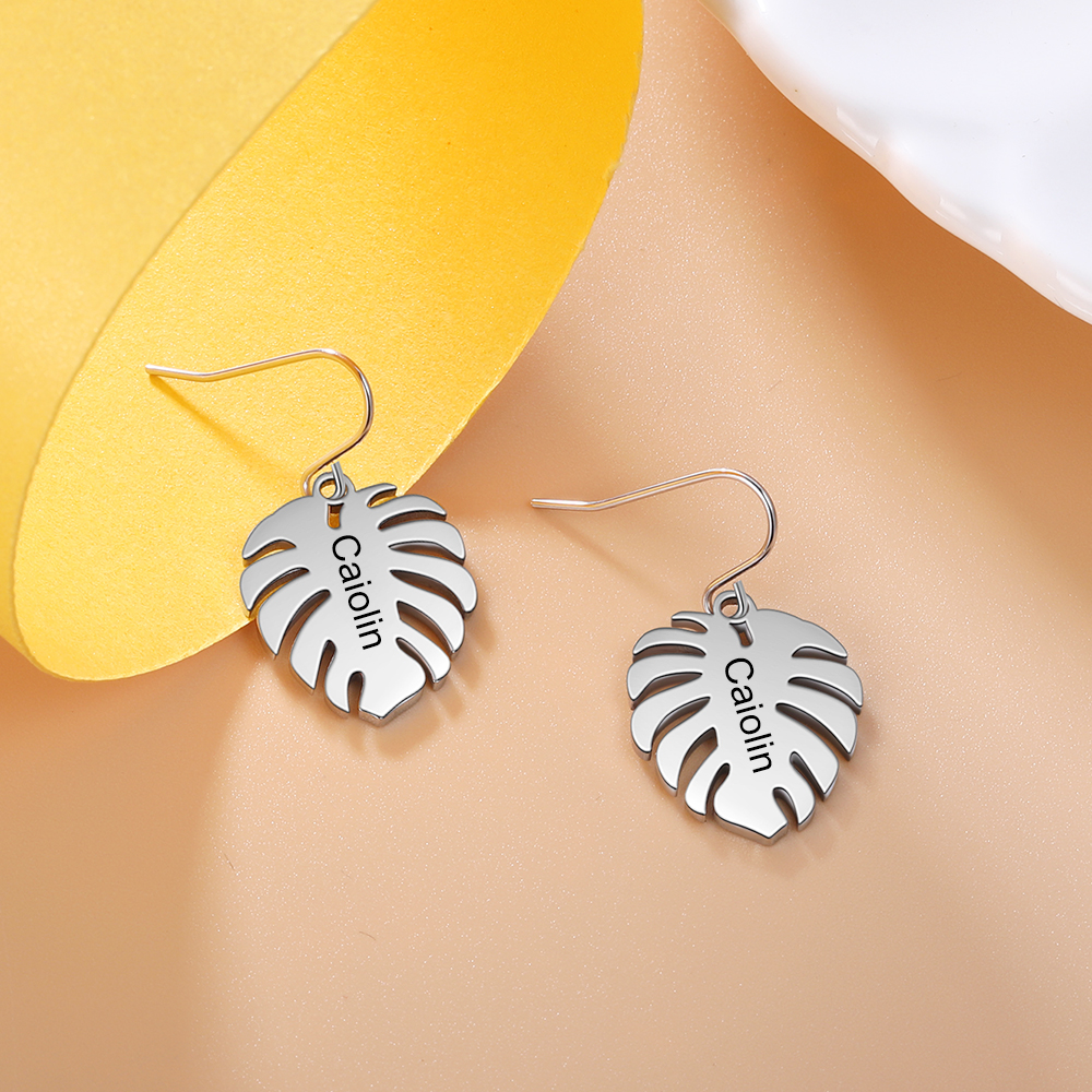 Leaf Earrings 2 Personalized First Names for Women-Lovesyouforever