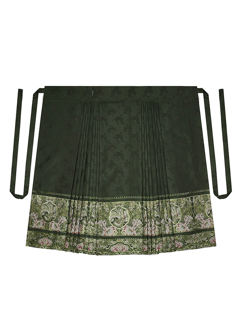 Traditional Ancient Chinese Style Phoenix and Peony Pattern Green Embroidery Mamianqun Hanfu Dress-Lovesyouforever