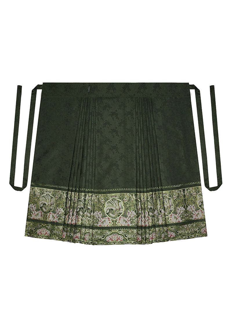 Traditional Ancient Chinese Style Phoenix and Peony Pattern Green Embroidery Mamianqun Hanfu Dress-Lovesyouforever