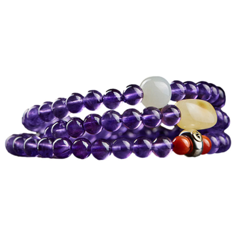 Multi-circle Natural Clear Purple Amethyst Raw Crystal Bracelet with Multiple Gemstones-Lovesyouforever