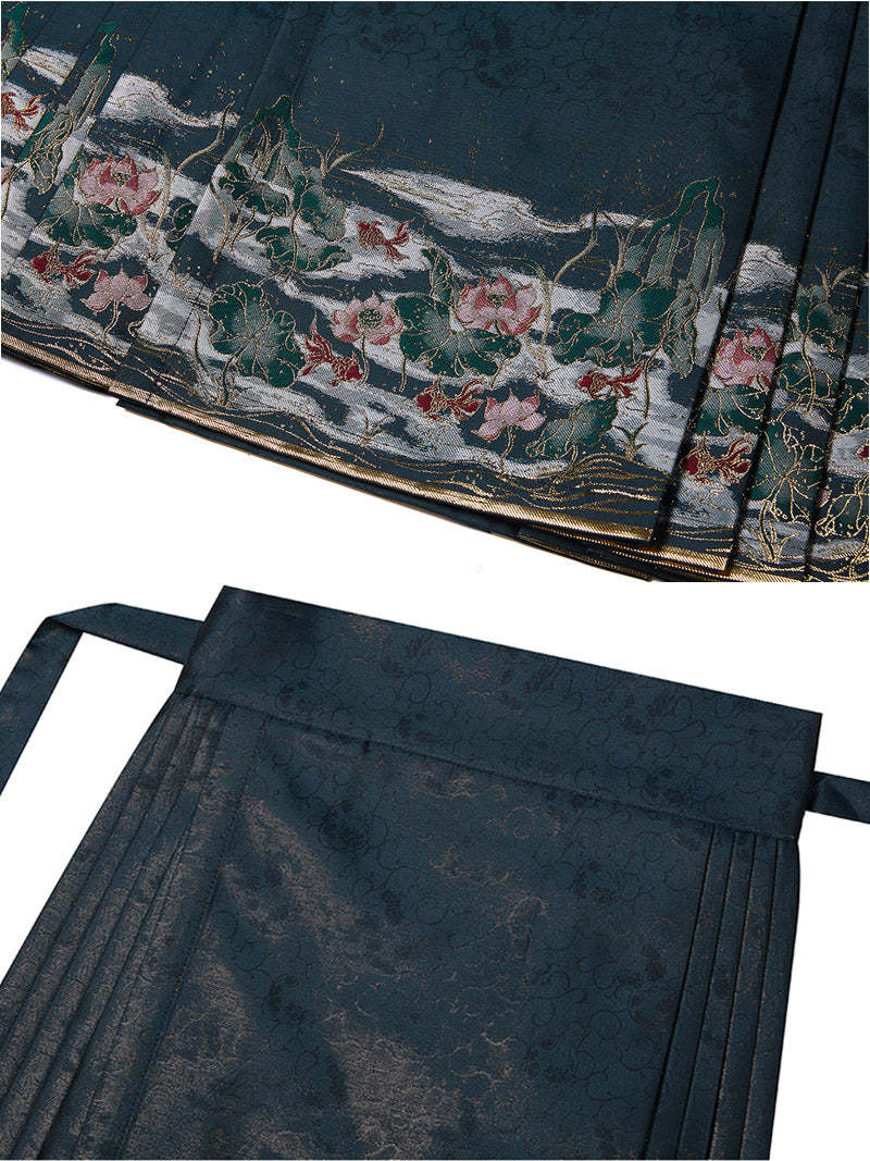 Blossoming Lotus Flower in the Golden Moonlight Night - Mamianqun Hanfu Skirt-Lovesyouforever