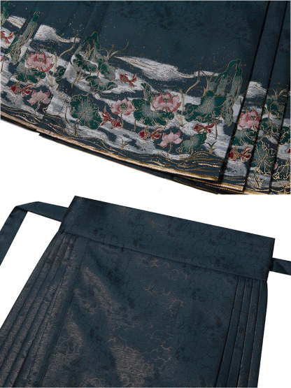 Blossoming Lotus Flower in the Golden Moonlight Night - Mamianqun Hanfu Skirt-Lovesyouforever