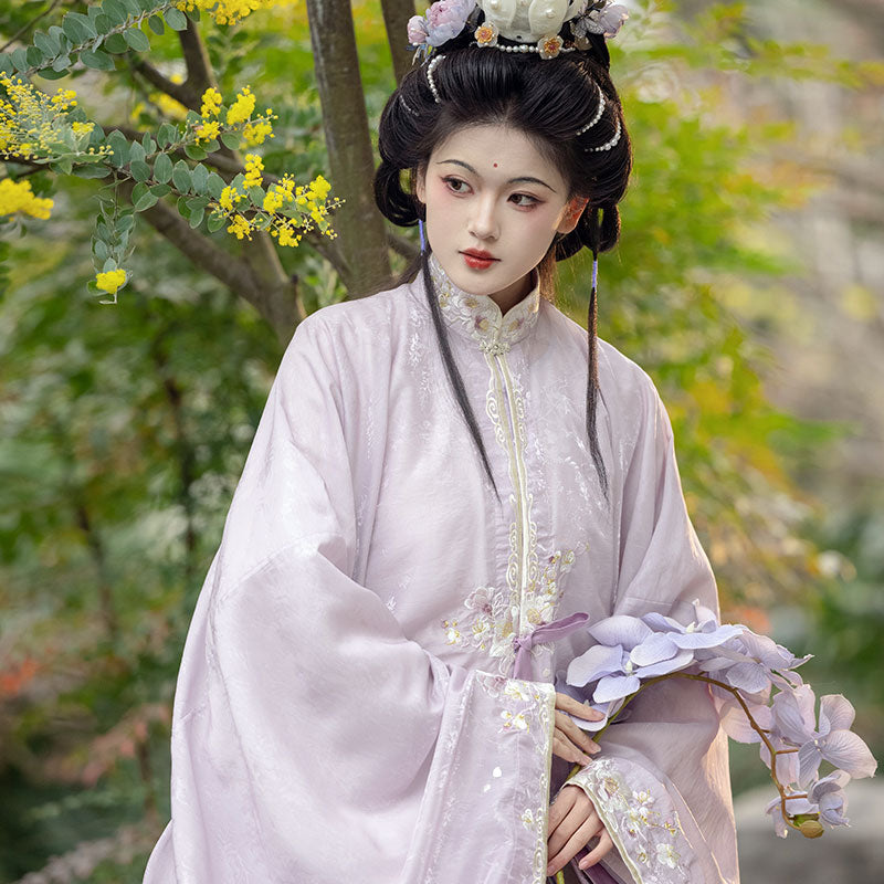 Whispers of a Misty Paradise - Traditional Stand Collar Embroidered Hanfu Dress Set-Lovesyouforever