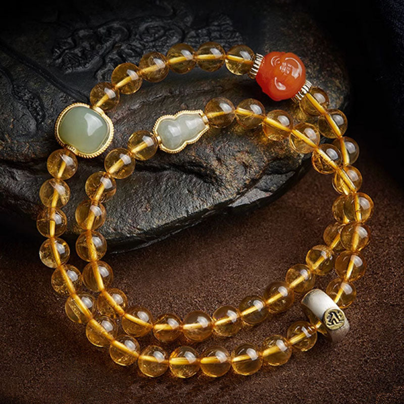 Double Circle Natural Clear Citrine Bracelet with Hetian Jade Multiple Gemstones-Lovesyouforever