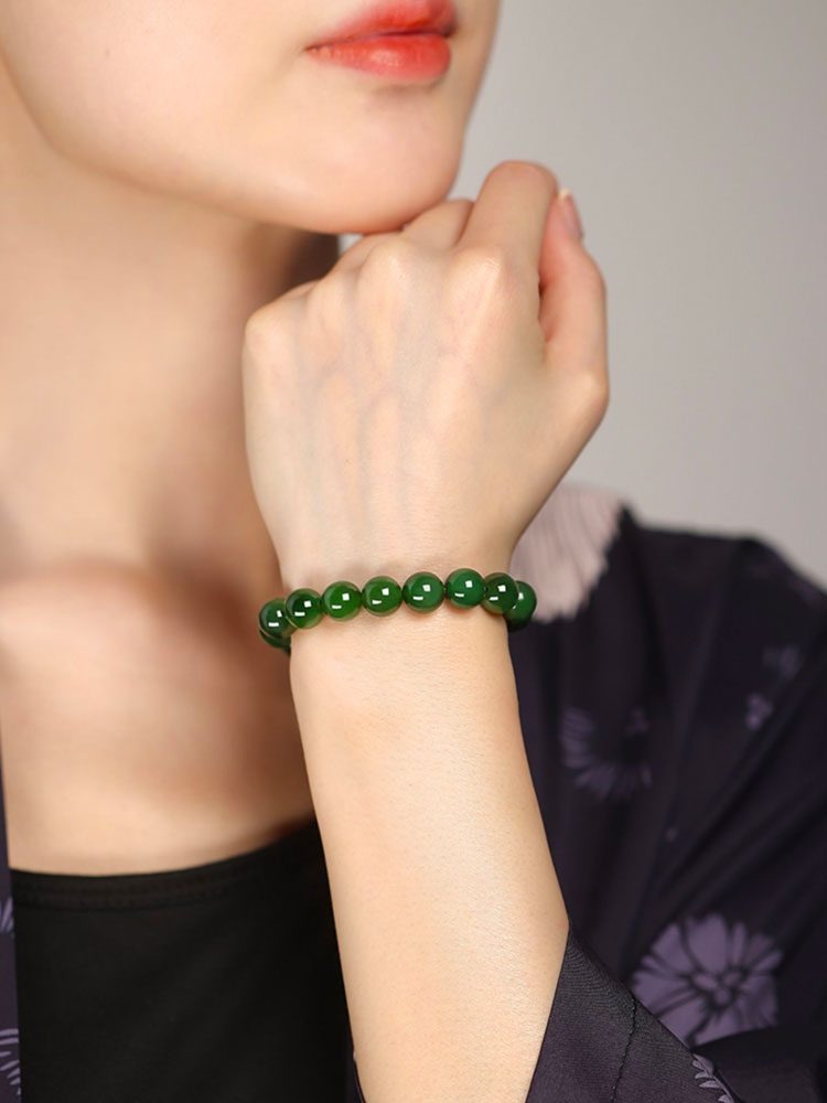 Chinese Classic Minimalist Design Xinjiang Hetian Jade Green Jade Beaded Bracelet-Lovesyouforever