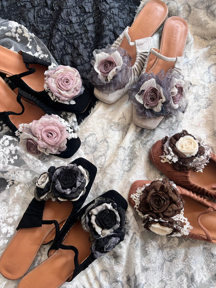 Handmade Vintage Chinese Style Cloth Art Elegant Wabi-Sabi Dried Rose Flower Flat Shoes-Lovesyouforever
