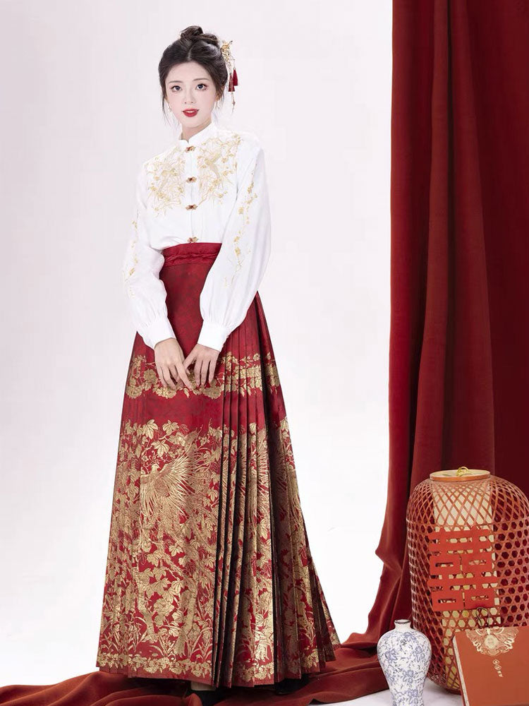 Phoenix Nesting in the Wutong - Red Mamianqun Skirt-Lovesyouforever