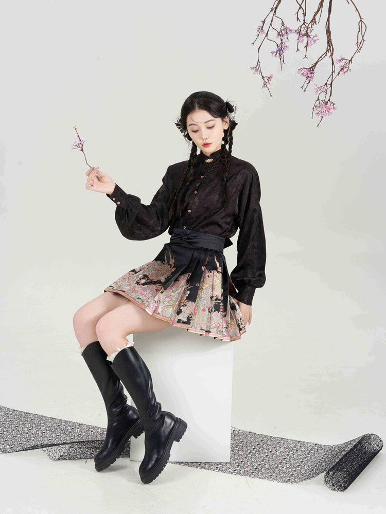 Loong Bestows Auspiciousness – Chic Chinese Style Mini Mamian Skirt Neo-Hanfu Skirt Set-Lovesyouforever