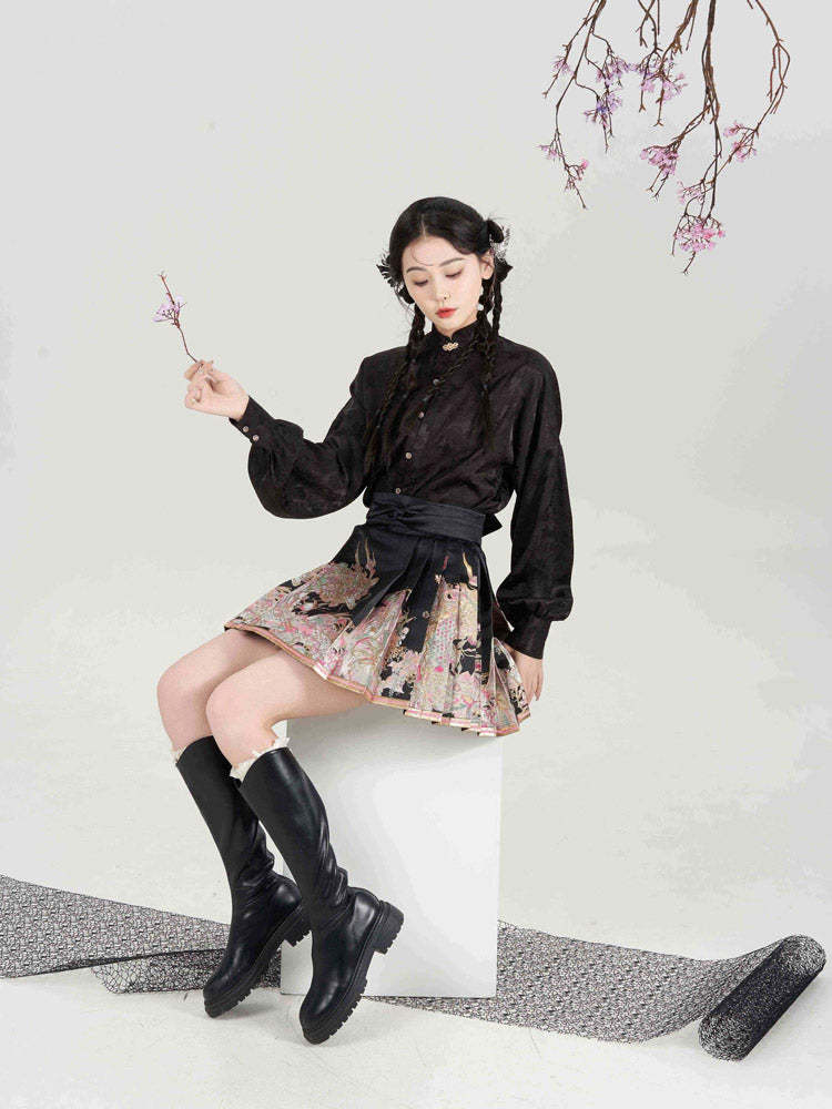 Loong Bestows Auspiciousness – Chic Chinese Style Mini Mamian Skirt Neo-Hanfu Skirt Set-Lovesyouforever