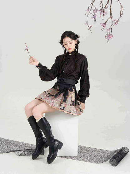Loong Bestows Auspiciousness – Chic Chinese Style Mini Mamian Skirt Neo-Hanfu Skirt Set-Lovesyouforever