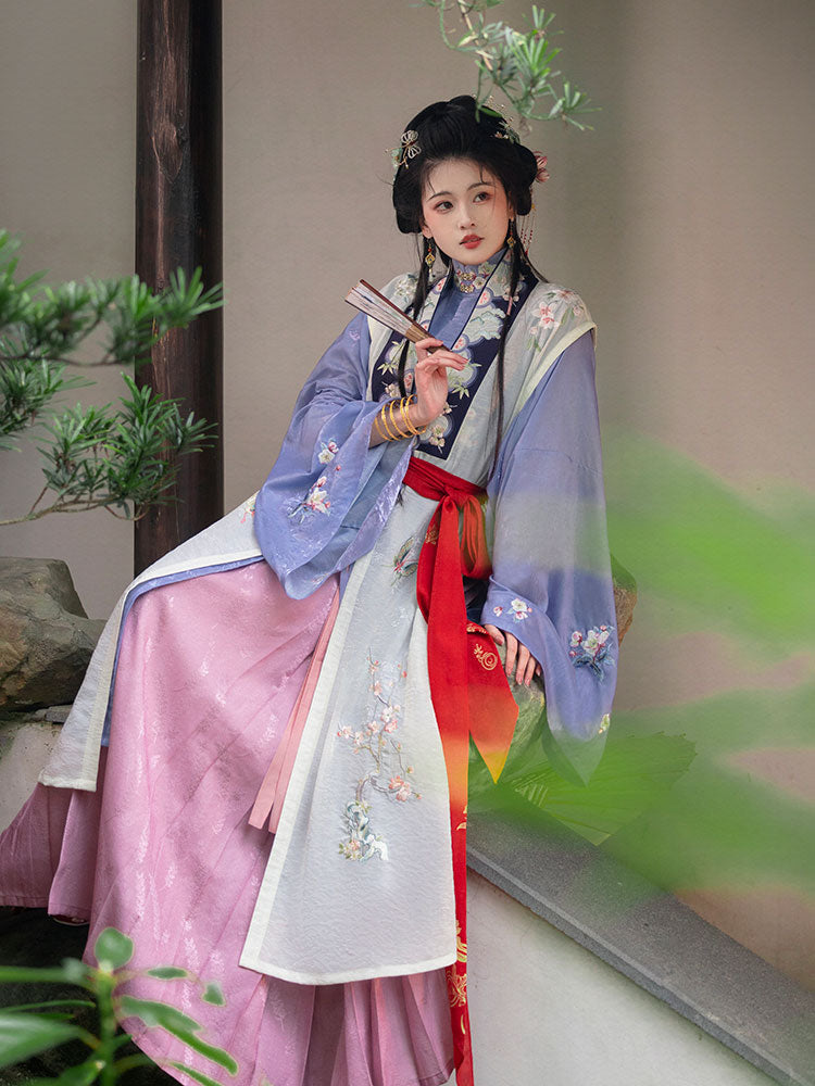 Four Seasons of Elegance - Traditional Embroidered Stand Collar Hanfu Mamianqun Skirt Set-Lovesyouforever