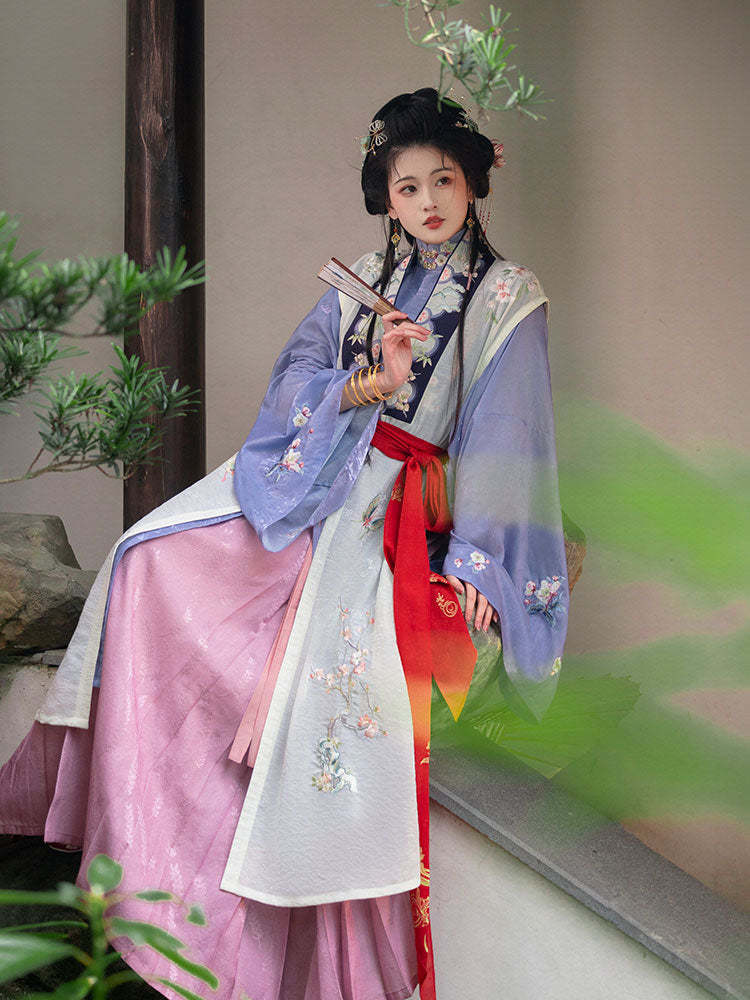 Four Seasons of Elegance - Traditional Embroidered Stand Collar Hanfu Mamianqun Skirt Set-Lovesyouforever