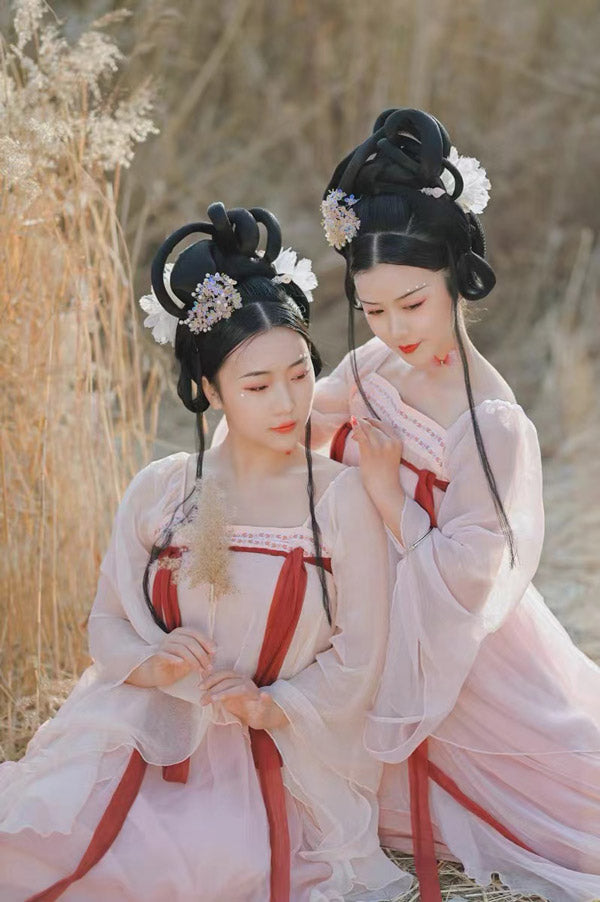 Handmade Pink Modern Hanfu Dess Daily Hanfu Skirt Chinese Style Chiffon Fairy Dress-Lovesyouforever