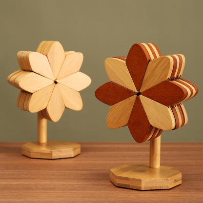 Tree-shaped windmill heat-resistant mat, bamboo solid wood placemat, coaster, anti-scald mat, table mat, creative high-end decorative item-Lovesyouforever