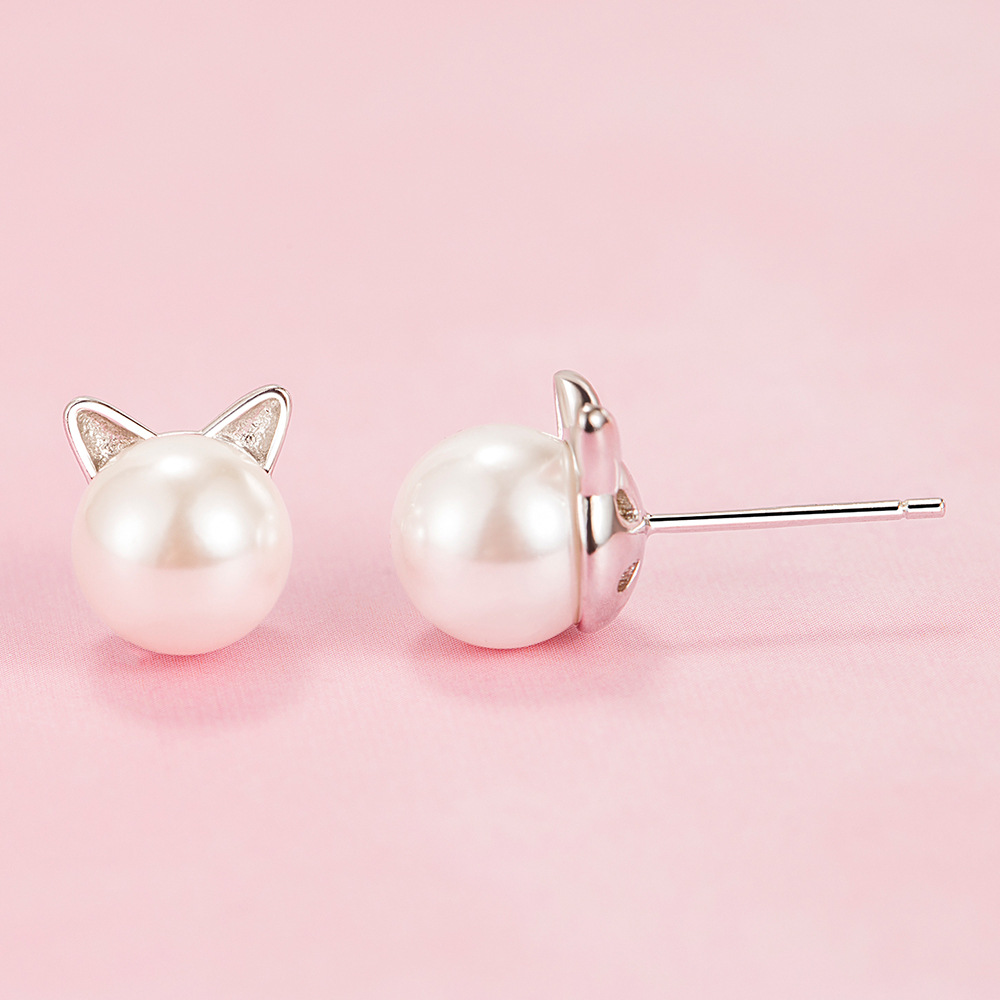 Kitten Shape Pearl Earrings For Woman-Lovesyouforever